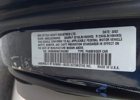 2002 Subaru Outback z USA, uszkodzony, nr VIN 4S3BH665627652087